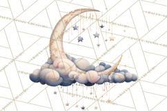 Moon Scenes Clipart, Crescent Moon Art, Starry Sky PNG Product Image 2