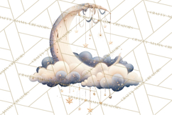 Moon Scenes Clipart, Crescent Moon Art, Starry Sky PNG Product Image 3