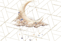 Moon Scenes Clipart, Crescent Moon Art, Starry Sky PNG Product Image 4