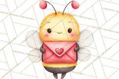 Bee Valentine Clipart PNG, Cute Kawaii Bee With Hearts Product Image 4