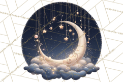 Moon Scenes Clipart, Crescent Moon Art, Starry Sky PNG Product Image 5