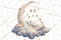 Moon Scenes Clipart, Crescent Moon Art, Starry Sky PNG Product Image 3