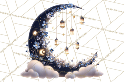 Moon Scenes Clipart, Crescent Moon Art, Starry Sky PNG Product Image 4