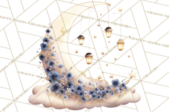 Moon Scenes Clipart, Crescent Moon Art, Starry Sky PNG Product Image 5