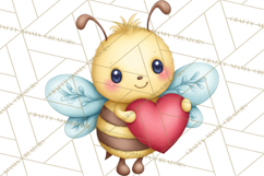 Bee Valentine Clipart PNG, Cute Kawaii Bee With Hearts Product Image 5