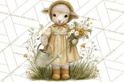 Vintage Spring Lamb Clipart, Whimsical Lamb Gardening Product Image 3