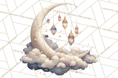 Moon Scenes Clipart, Crescent Moon Art, Starry Sky PNG Product Image 3