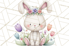 Floral Easter Bunnies Clipart, Cute and Elegant Bunny Easter Product Image 5