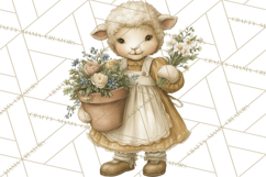 Vintage Spring Lamb Clipart, Whimsical Lamb Gardening Product Image 2