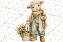 Vintage Spring Lamb Clipart, Whimsical Lamb Gardening Product Image 5