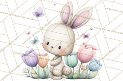 Floral Easter Bunnies Clipart, Cute and Elegant Bunny Easter Product Image 4