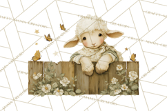 Vintage Spring Lamb Clipart, Whimsical Lamb Gardening Product Image 4