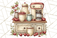 Farmhouse Cherry Kitchen Clipart, Rustic Cherry Kitchen Png Product Image 4
