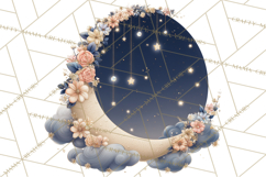 Moon Scenes Clipart, Crescent Moon Art, Starry Sky PNG Product Image 4