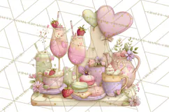 Valentine Picnic Party Clipart, Pink Heart Picnic PNG Product Image 5