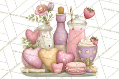 Valentine Picnic Party Clipart, Pink Heart Picnic PNG Product Image 2