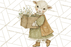 Vintage Spring Lamb Clipart, Whimsical Lamb Gardening Product Image 5