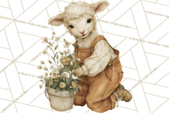 Vintage Spring Lamb Clipart, Whimsical Lamb Gardening Product Image 4