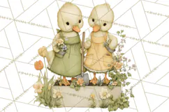 Vintage Garden Animals Clipart, Ducklings Bunnies Lambs Product Image 5