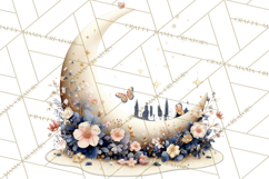 Moon Scenes Clipart, Crescent Moon Art, Starry Sky PNG Product Image 5