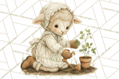 Vintage Spring Lamb Clipart, Whimsical Lamb Gardening Product Image 5