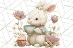 Springtime Baby Animal Clipart PNG, Cute Tea Party Bunnies Product Image 4