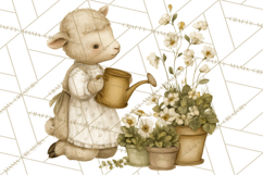 Vintage Spring Lamb Clipart, Whimsical Lamb Gardening Product Image 5