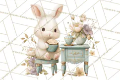 Springtime Baby Animal Clipart PNG, Cute Tea Party Bunnies Product Image 4