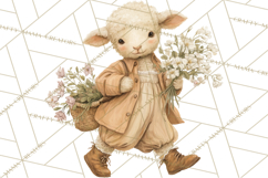Vintage Spring Lamb Clipart, Whimsical Lamb Gardening Product Image 5