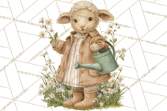 Vintage Spring Lamb Clipart, Whimsical Lamb Gardening Product Image 3