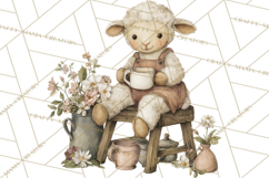 Vintage Spring Lamb Clipart, Whimsical Lamb Gardening Product Image 5