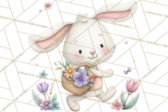 Floral Easter Bunnies Clipart, Cute and Elegant Bunny Easter Product Image 4