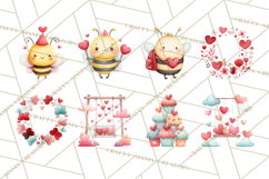 Bee Valentine Clipart PNG, Cute Kawaii Bee With Hearts Product Image 2