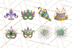 Mardi Gras Clipart PNG Party Icons Masks Beads Fleur De Lis Product Image 5