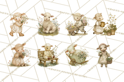 Vintage Spring Lamb Clipart, Whimsical Lamb Gardening Product Image 5