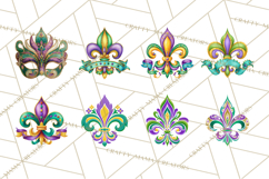 Mardi Gras Clipart PNG Party Icons Masks Beads Fleur De Lis Product Image 3