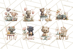 Springtime Baby Animal Clipart PNG, Cute Tea Party Bunnies Product Image 2