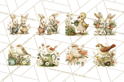 Vintage Garden Animals Clipart, Ducklings Bunnies Lambs Product Image 3