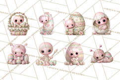 Alien Easter Clipart, Cute Pink Alien Easter Eggs, Soft Png Product Image 6