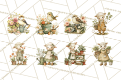 Vintage Garden Animals Clipart, Ducklings Bunnies Lambs Product Image 4