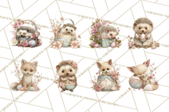 Easter Woodland Animals Clipart, Cute Fox Squirrel Png Product Image 4