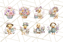 Easter Duckling Clipart, Cute Ducklings in Fancy Outfits Png Product Image 6