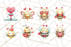 Bee Valentine Clipart PNG, Cute Kawaii Bee With Hearts Product Image 5