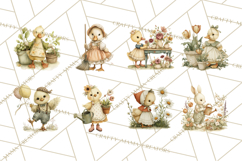 Vintage Garden Animals Clipart, Ducklings Bunnies Lambs Product Image 7