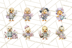 Easter Duckling Clipart, Cute Ducklings in Fancy Outfits Png Product Image 2