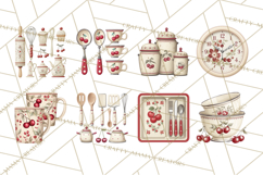 Farmhouse Cherry Kitchen Clipart, Rustic Cherry Kitchen Png Product Image 6