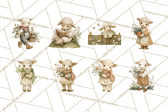 Vintage Spring Lamb Clipart, Whimsical Lamb Gardening Product Image 6