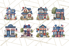 Patriotic Town Clipart, 4th of July Houses and Shops Png Product Image 2