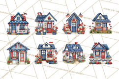 Patriotic Town Clipart, 4th of July Houses and Shops Png Product Image 6