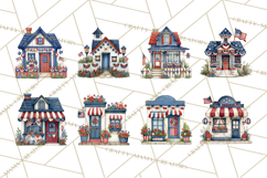 Patriotic Town Clipart, 4th of July Houses and Shops Png Product Image 4